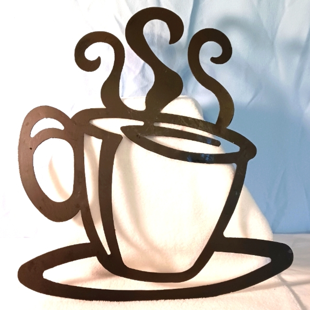 Large Metal Steaming Coffee Cup Wall Hanging